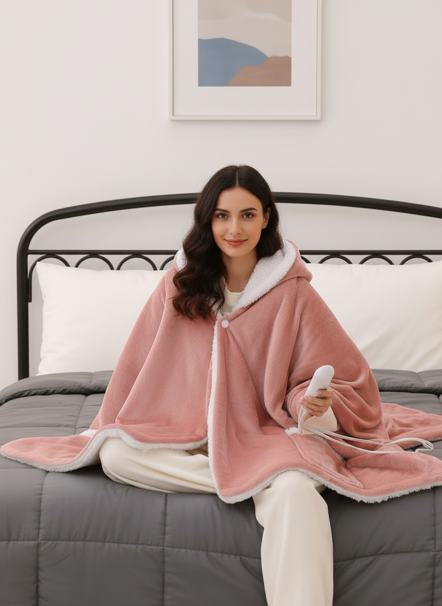Heated Sherpa Fleece Blanket Hoodie – Warmth & Comfort